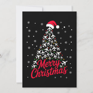 Merry Christmas Aeroplane Tree Santa Hat Snowflake Invitation