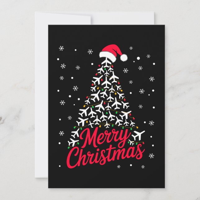 Merry Christmas Aeroplane Tree Santa Hat Snowflake Invitation (Front)