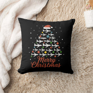 Merry Christmas Aeroplane Tree Vacation Cushion