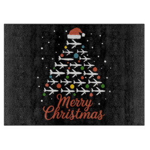 Merry Christmas Aeroplane Tree Vacation Cutting Board