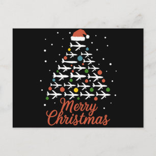 Merry Christmas Aeroplane Tree Vacation Holiday Postcard