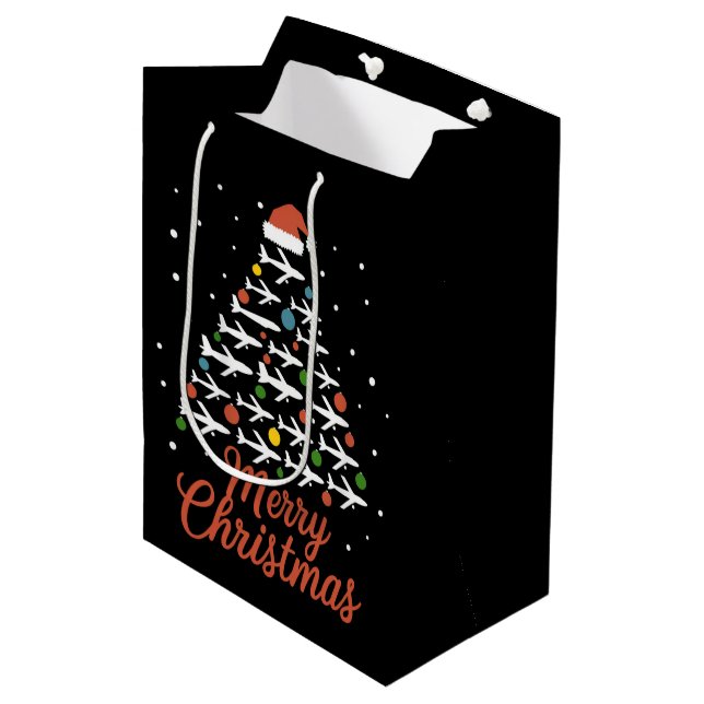 Merry Christmas Aeroplane Tree Vacation Medium Gift Bag (Front Angled)