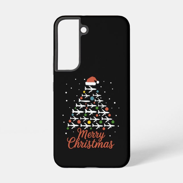 Merry Christmas Aeroplane Tree Vacation Samsung Galaxy S22 Case (Back)