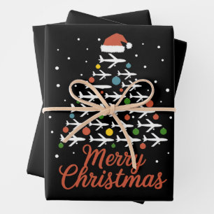 Merry Christmas Aeroplane Tree Vacation Wrapping Paper Sheet