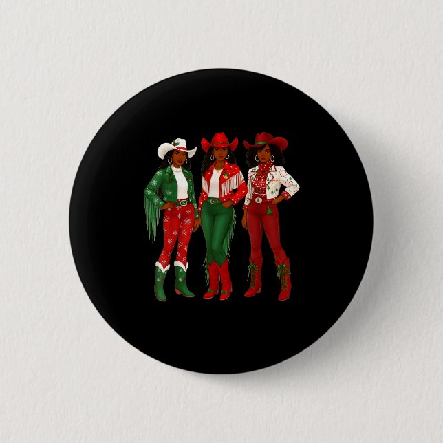 Merry Christmas African American Afro Cowgirl West 6 Cm Round Badge (Front)