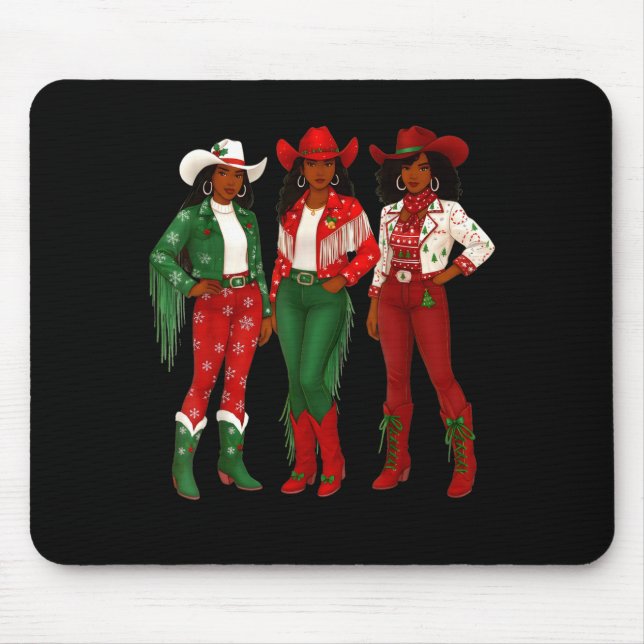 Merry Christmas African American Afro Cowgirl West Mouse Pad (Front)
