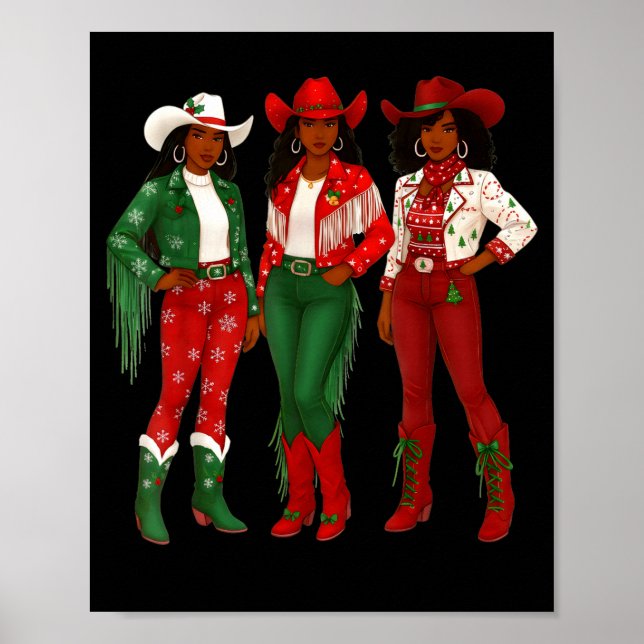 Merry Christmas African American Afro Cowgirl West Poster (Front)