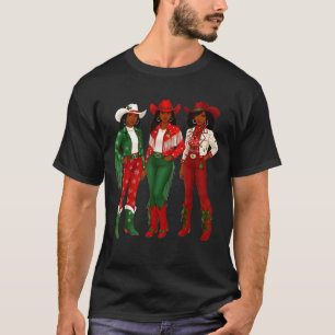 Merry Christmas African American Afro Cowgirl West T-Shirt