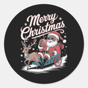 Merry Christmas African American Kwanzaa Santa Cla Classic Round Sticker