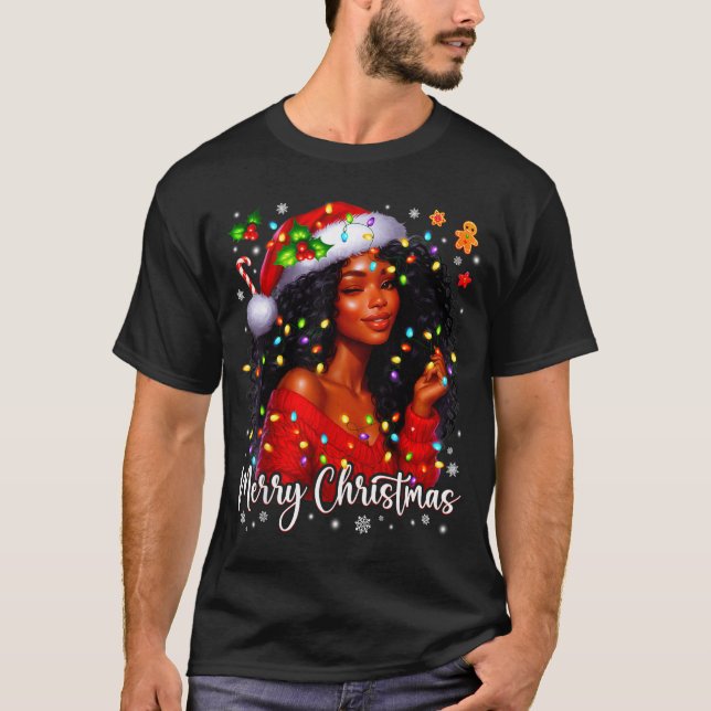 Merry Christmas African American Melanin Pjs Xmas  T-Shirt (Front)