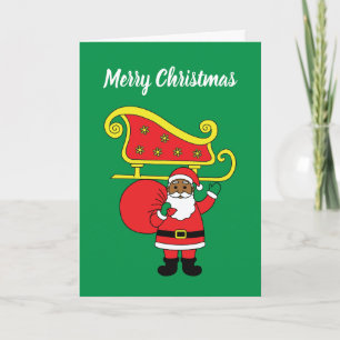 Merry Christmas African American Santa Claus Green Holiday Card
