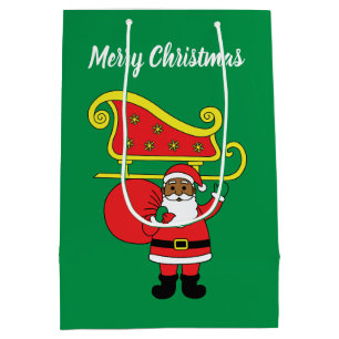Merry Christmas African American Santa Claus Green Medium Gift Bag