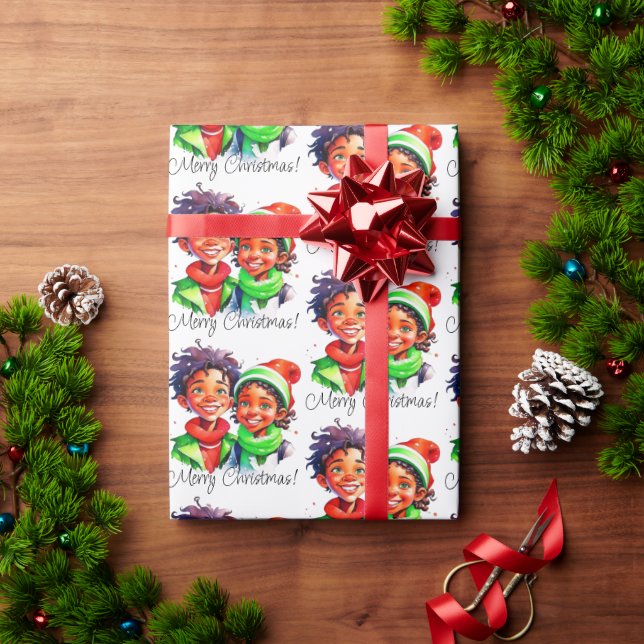 Merry Christmas African-American Vintage Kids Wrapping Paper (Holiday Gift)