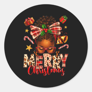 Merry Christmas Afro Messy Bun Xmas 2025 Woman Gir Classic Round Sticker