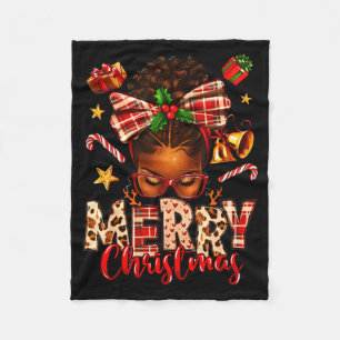 Merry Christmas Afro Messy Bun Xmas 2025 Woman Gir Fleece Blanket