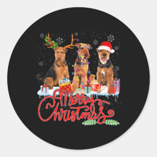 Merry Christmas Airedale Terrier Santa Reindeer Li Classic Round Sticker