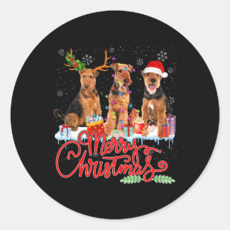 Merry Christmas Airedale Terrier Santa Reindeer Li Classic Round Sticker