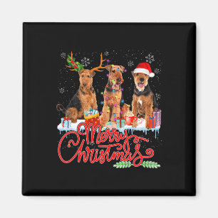 Merry Christmas Airedale Terrier Santa Reindeer Li Magnet