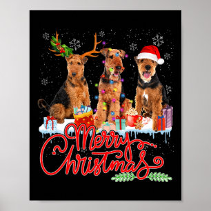 Merry Christmas Airedale Terrier Santa Reindeer Li Poster