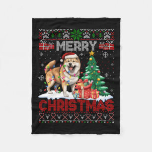 Merry Christmas Akita Dog Lovers Family Ugly Xmas Fleece Blanket