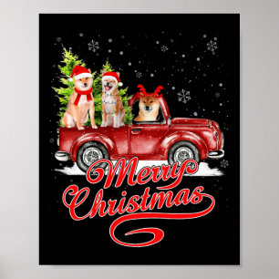Merry Christmas Akita Dog Santa Reindeer Red Truck Poster