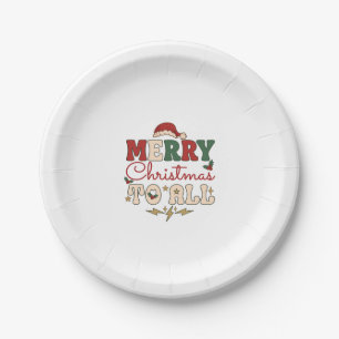 Merry Christmas All Santa Hat Lightning Stars Paper Plate