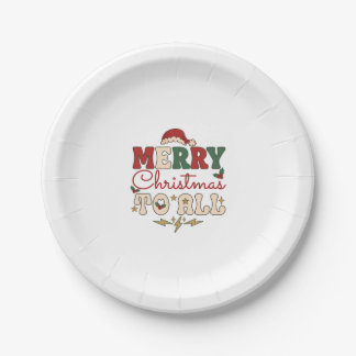 Merry Christmas All Santa Hat Lightning Stars Paper Plate