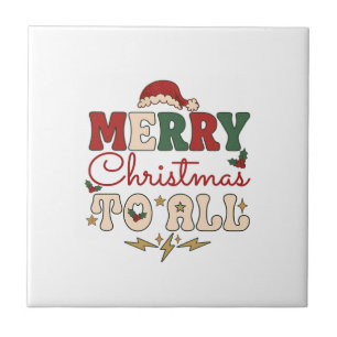 Merry Christmas All Santa Hat Lightning Stars Tile