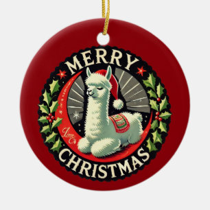 Merry Christmas Alpaca Artwork Christmas Artwork Ceramic Tree Decoration