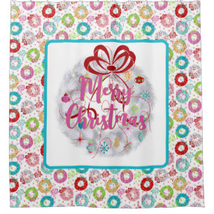 Merry Christmas Aluminium Wreath Retro Christmas Shower Curtain