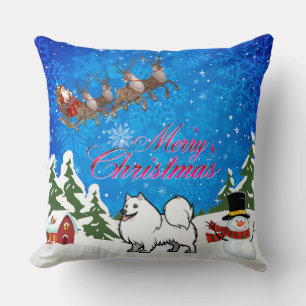 Merry Christmas American Eskimo Dog Cushion