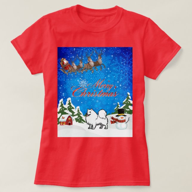 Merry Christmas American Eskimo Dog T-Shirt (Design Front)