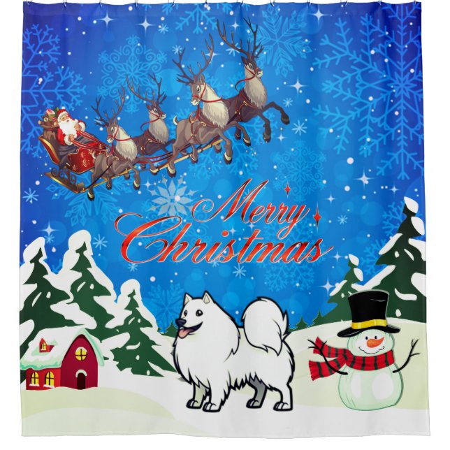 Merry Christmas American Eskimo Dog With Santa Shower Curtain (Front)
