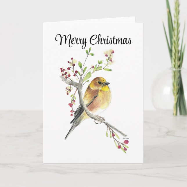 Merry Christmas American Goldfinch Holiday Card (Front)