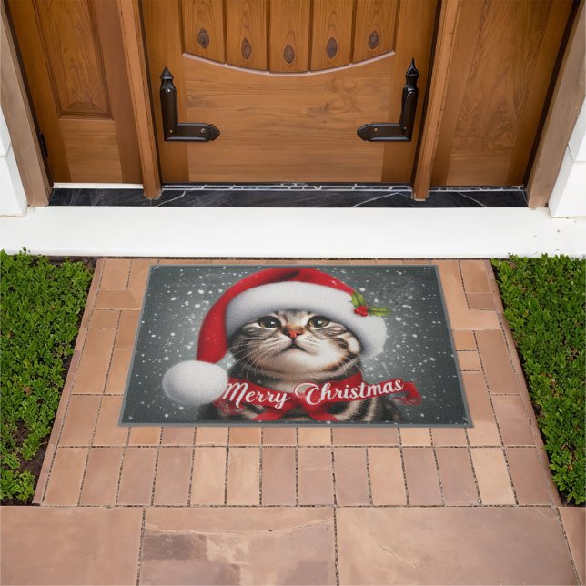 Merry Christmas American shorthair Cat , Santa Cat Doormat (Outdoor)