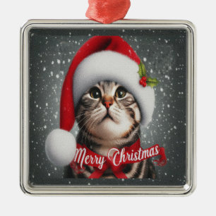 Merry Christmas American shorthair Cat , Santa Cat Metal Tree Decoration