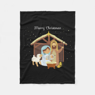 Merry Christmas &amp; Nativity Scene Christian Fai Fleece Blanket