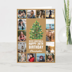 Merry Christmas and 36th Happy Birthday Gold Card