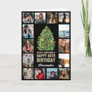 Merry Christmas and 80th Happy Birthday Photo Card
