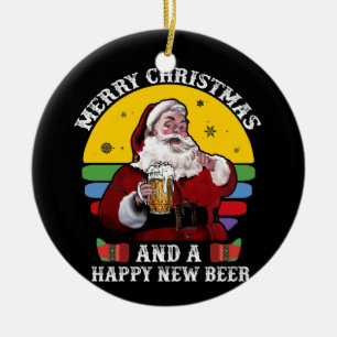Merry Christmas And A Happy New Beer Santa Ceramic Tree Decoration