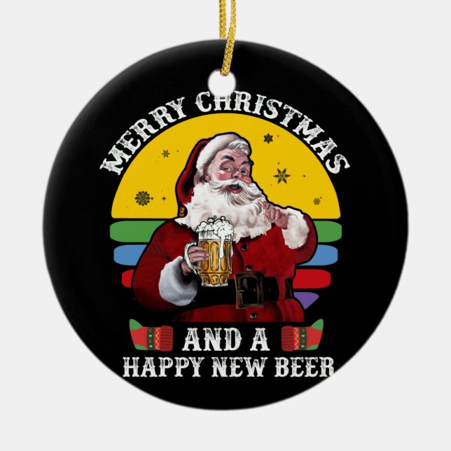 Merry Christmas And A Happy New Beer Santa Ceramic Tree Decoration (Front)