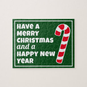 Merry Christmas and a Happy New Year Candy Cane Jigsaw Puzzle
