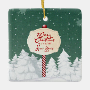 Merry Christmas and a Happy New Year Ceramic Ornament