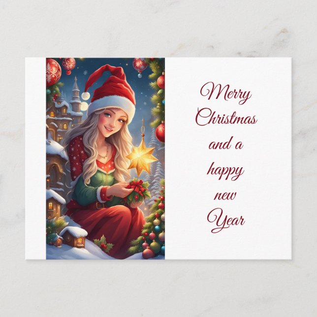 Merry Christmas and a happy new year Girl Postcard (Front)