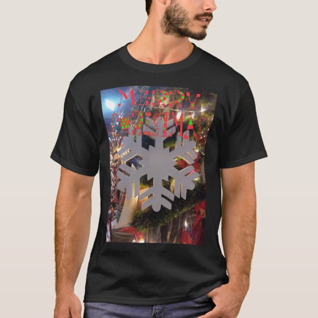 Merry Christmas and a Happy New Year Snowflake Art T-Shirt (Front)