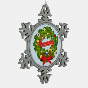 Merry Christmas and a Happy New Year! Snowflake Pewter Christmas Ornament