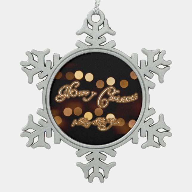 Merry Christmas and a Happy New Year! Snowflake Pewter Christmas Ornament (Front)