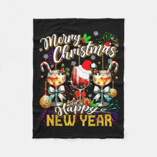 Merry Christmas And A Happy New Year Wine Gles Fir Fleece Blanket