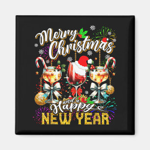Merry Christmas And A Happy New Year Wine Gles Fir Magnet