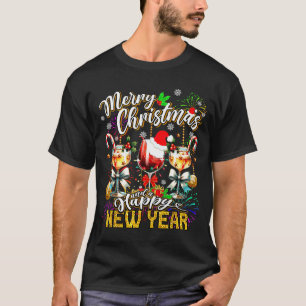 Merry Christmas And A Happy New Year Wine Gles Fir T-Shirt